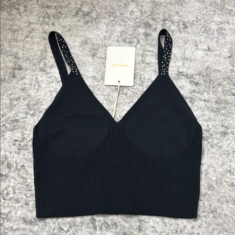 Tucci Black Ribbed Crop Top. Size: M, New with Tag